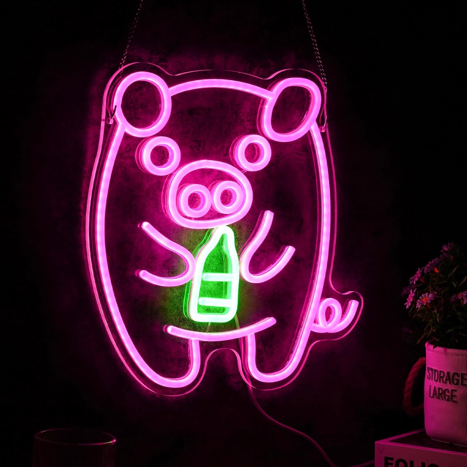 Baby Pig Milk Bottle Neon Sign - Baby Nursery Wall Lights ulasan dan harga