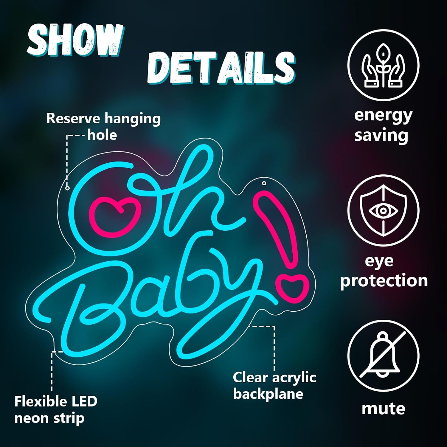 Oh Baby Heart LED Neon Sign US - Baby Nursery Wall Lights ulasan dan harga